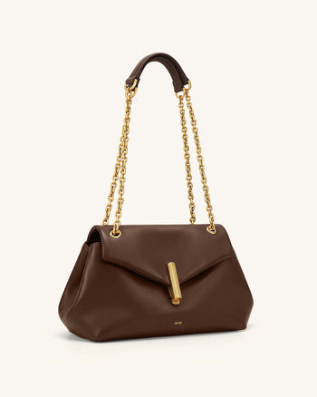Valerie Borsa a spalla con catena e patta - Marrone scuro
