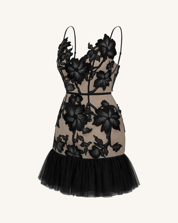 Mini abito floreale con bretelle - Nero