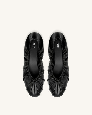Solenne Ballerine arricciate con coulisse - Nero