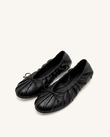 Solenne Ballerine arricciate con coulisse - Nero