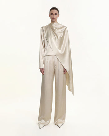 Pantaloni a gamba larga in raso - Crema