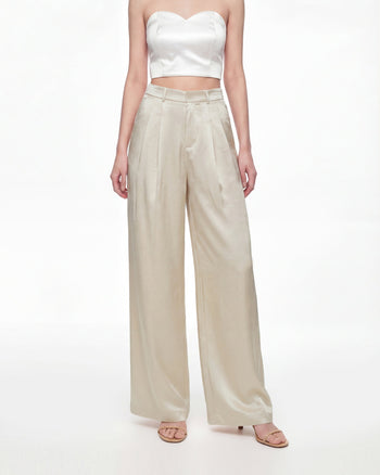 Pantaloni a gamba larga in raso - Crema