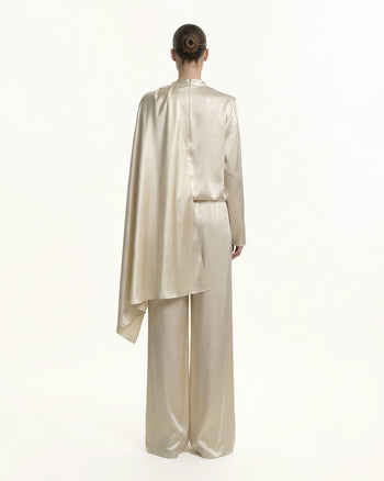 Pantaloni a gamba larga in raso - Crema