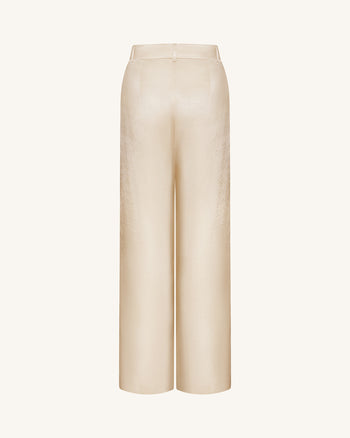 Pantaloni a gamba larga in raso - Crema