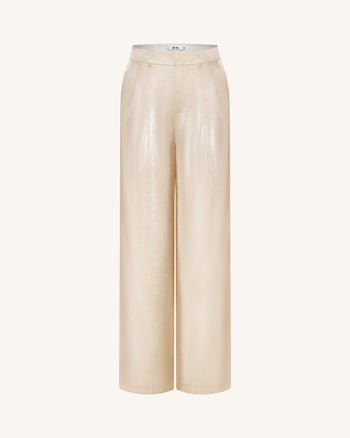 Pantaloni a gamba larga in raso - Crema