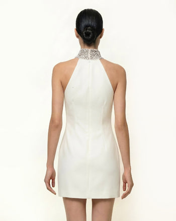 Abito con motivo Iris e scollo halter gioiello - Bianco