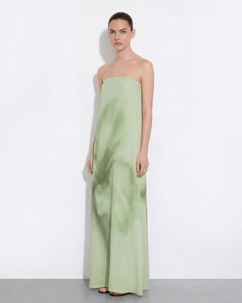 Abito maxi senza spalline con stampa floreale ad acquerello - Verde