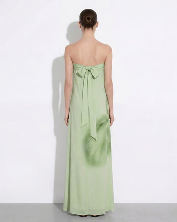 Abito maxi senza spalline con stampa floreale ad acquerello - Verde