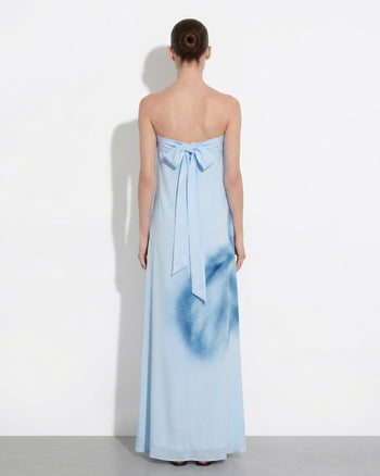 Abito maxi senza spalline con stampa floreale ad acquerello - Blu