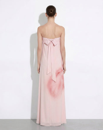 Abito maxi senza spalline con stampa floreale ad acquerello - Rosa