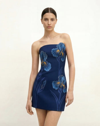 Iris Vestito senza spalline con stampa floreale – Blu navy
