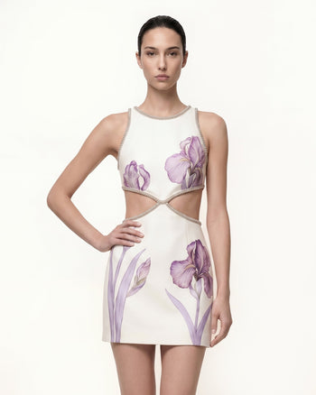Mini abito Floral con bordo di perline - Bianco