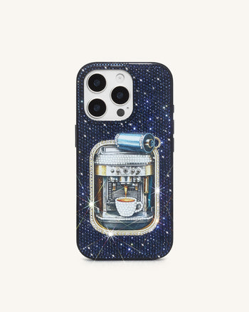 Custodia per telefono con cristalli artificiali a forma di lattina di caffè - Blu