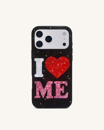 Custodia per telefono in cristallo artificiale "I Love Me" - Nero