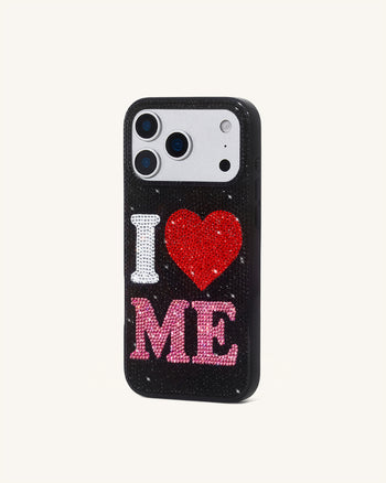Custodia per telefono in cristallo artificiale "I Love Me" - Nero