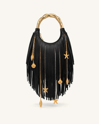 Chloe Borsa a mano con manico in metallo e frange - Nero