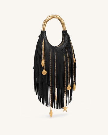 Chloe Borsa a mano con manico in metallo e frange - Nero