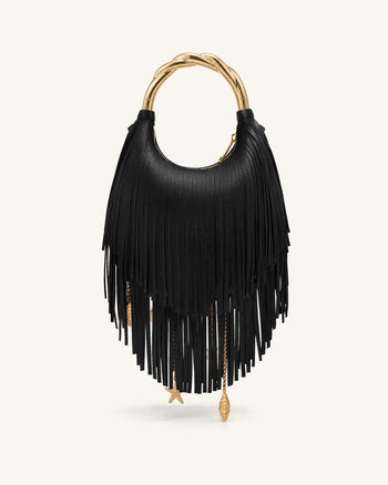 Chloe Borsa a mano con manico in metallo e frange - Nero