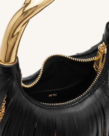 Chloe Borsa a mano con manico in metallo e frange - Nero