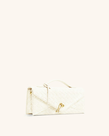 Celeste Borsa con manico superiore a busta in finto camoscio con trama intrecciata - Bianco