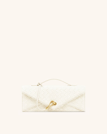 Celeste Borsa con manico superiore a busta in finto camoscio con trama intrecciata - Bianco