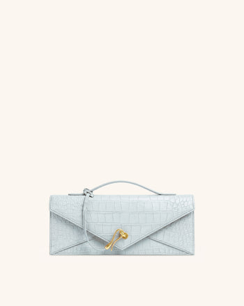 Celeste Borsa con manico superiore a busta - Coccodrillo azzurro chiaro