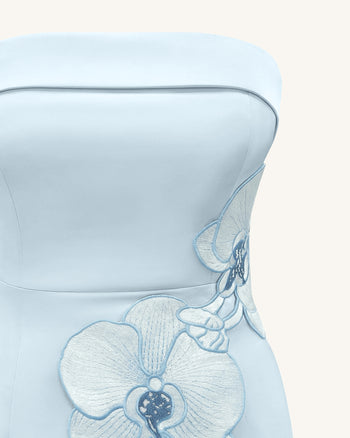 Vestito ricamato con orchidee – Azzurro