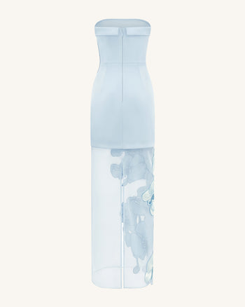 Vestito ricamato con orchidee – Azzurro