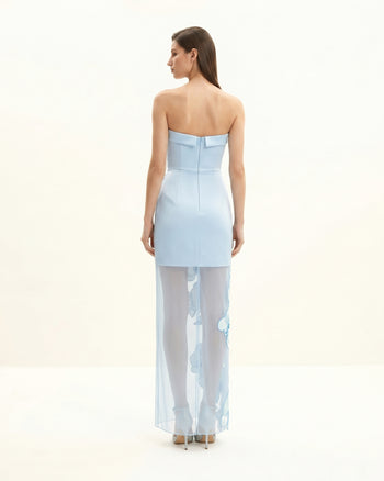 Vestito ricamato con orchidee – Azzurro
