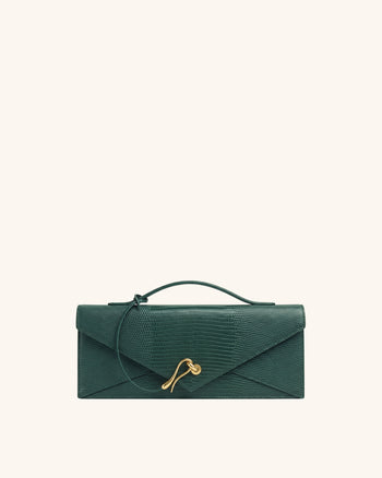 Celeste Borsa a mano a bustina - Texture lucertola verde oliva