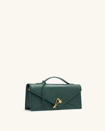 Celeste Borsa a mano a bustina - Texture lucertola verde oliva
