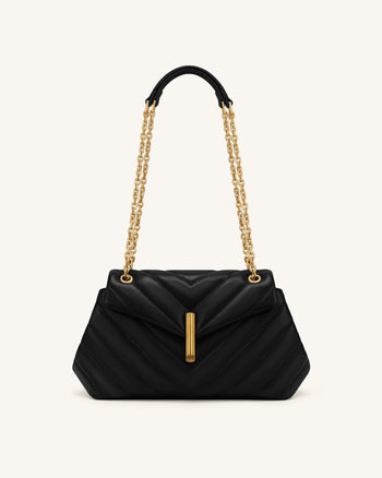Valerie Borsa a spalla trapuntata con catena e pattina - Nero
