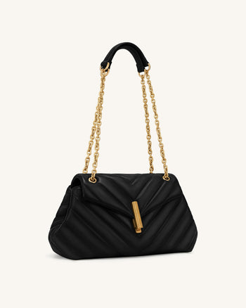 Valerie Borsa a spalla trapuntata con catena e pattina - Nero