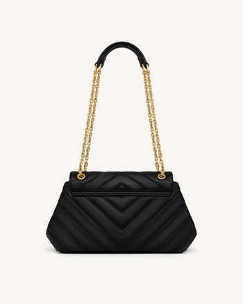 Valerie Borsa a spalla trapuntata con catena e pattina - Nero