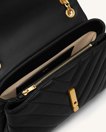 Valerie Borsa a spalla trapuntata con catena e pattina - Nero