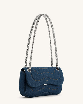 Tina Borsa a tracolla trapuntata con catena - Denim blu