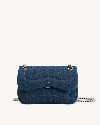 Tina Borsa a tracolla trapuntata con catena - Denim blu