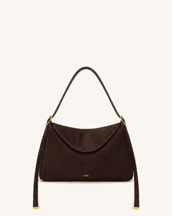Elowen Borsa a spalla con patta in ecopelle scamosciata - Marrone scuro