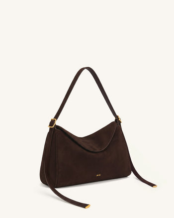 Elowen Borsa a spalla con patta in ecopelle scamosciata - Marrone scuro