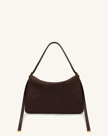 Elowen Borsa a spalla con patta in ecopelle scamosciata - Marrone scuro