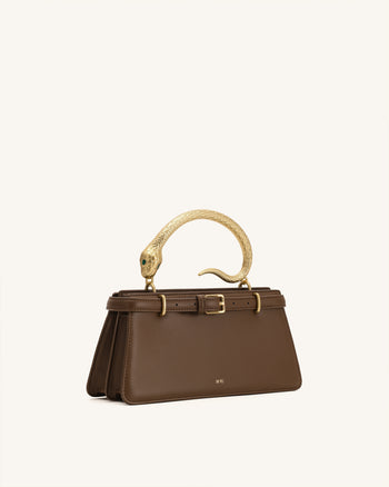 Elena Borsa con manico superiore a serpente - Marrone scuro