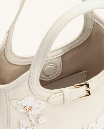 Brooke Borsa Mini con Manico e Cintura, Orchidea Ricamata con Perline - Avorio