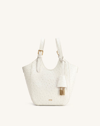 Ines Borsa tote in finto struzzo con lucchetto - Bianco