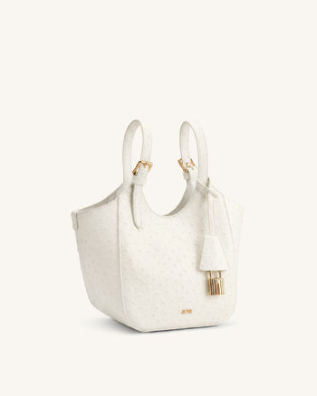 Ines Borsa tote in finto struzzo con lucchetto - Bianco
