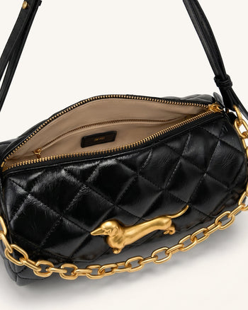 Borsa a spalla trapuntata con catena Bassotto - Nero