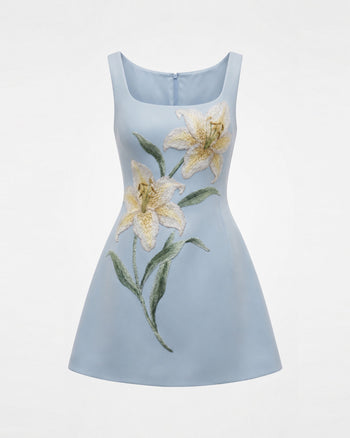 Lily Abito corto a trapezio senza maniche con stampa floreale - Celeste