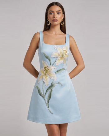 Lily Abito corto a trapezio senza maniche con stampa floreale - Celeste