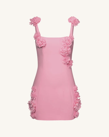 Elaina Mini Abito Rosa con Applicazione di Rosette - Rosa
