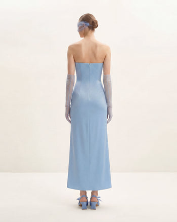 Abito lungo con ricamo floreale - Blu