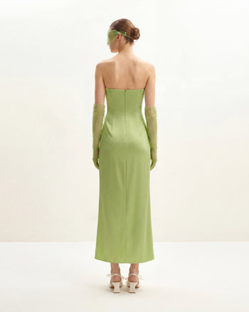Abito lungo con ricamo floreale - Verde